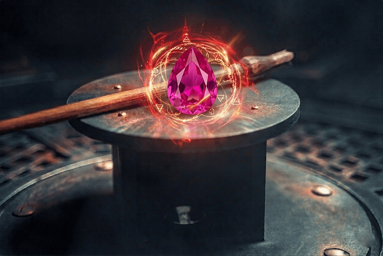 Une baguette magique posée sur un artifact dans l'escape game sur le thème de la magie et de la sorcellerie
